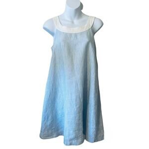 Island company blue white railroad stripe linen a line dress